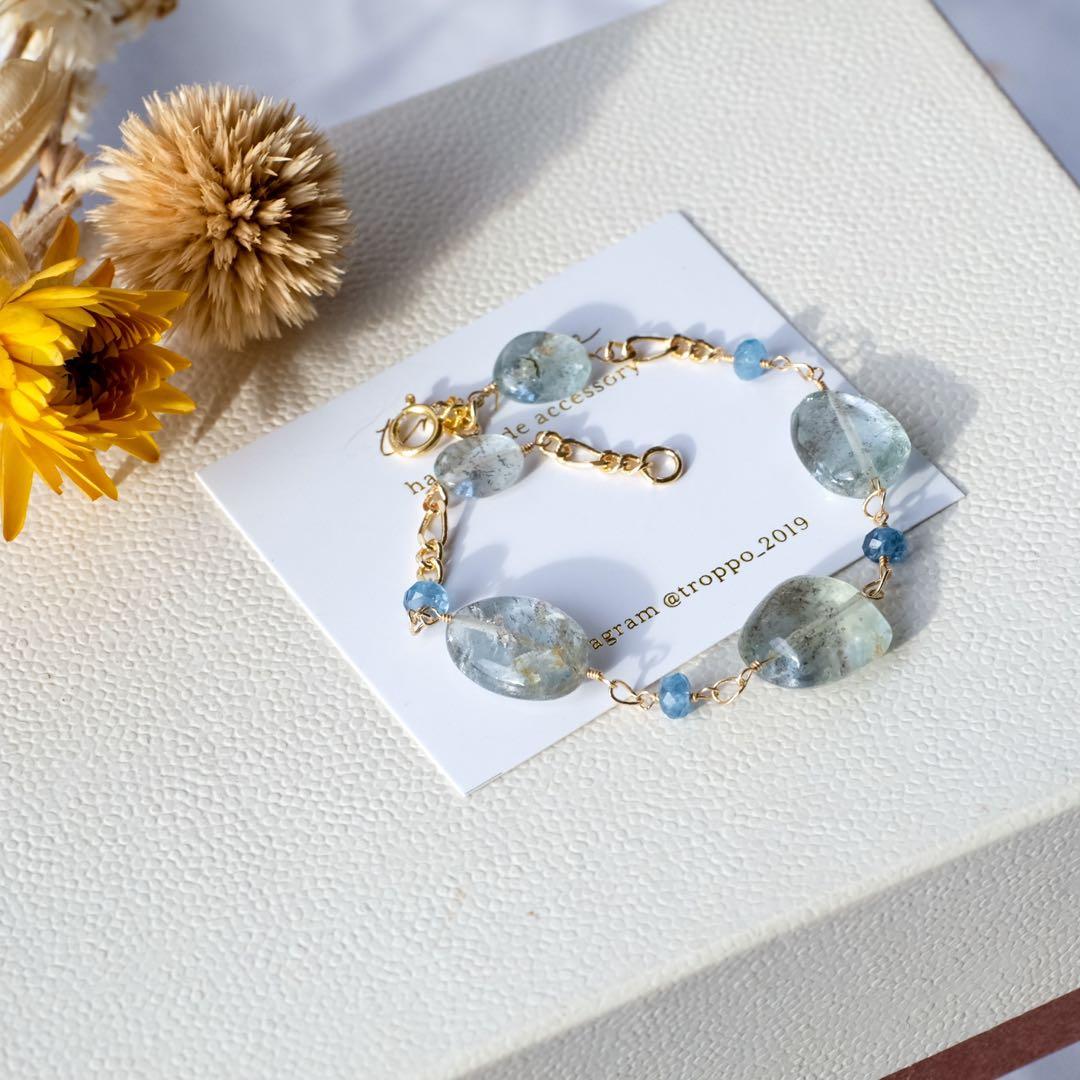 ♦︎希少‼️14kgfアクアマリンサンストーンブレスレット