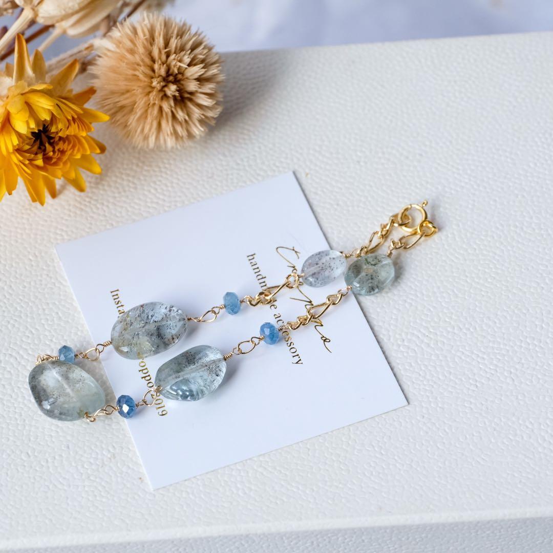 ♦︎希少‼️14kgfアクアマリンサンストーンブレスレット