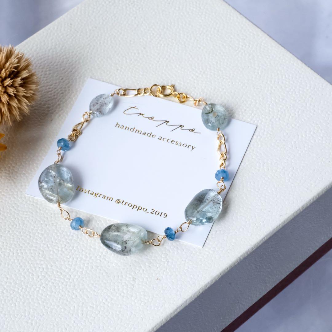 ♦︎希少‼️14kgfアクアマリンサンストーンブレスレット