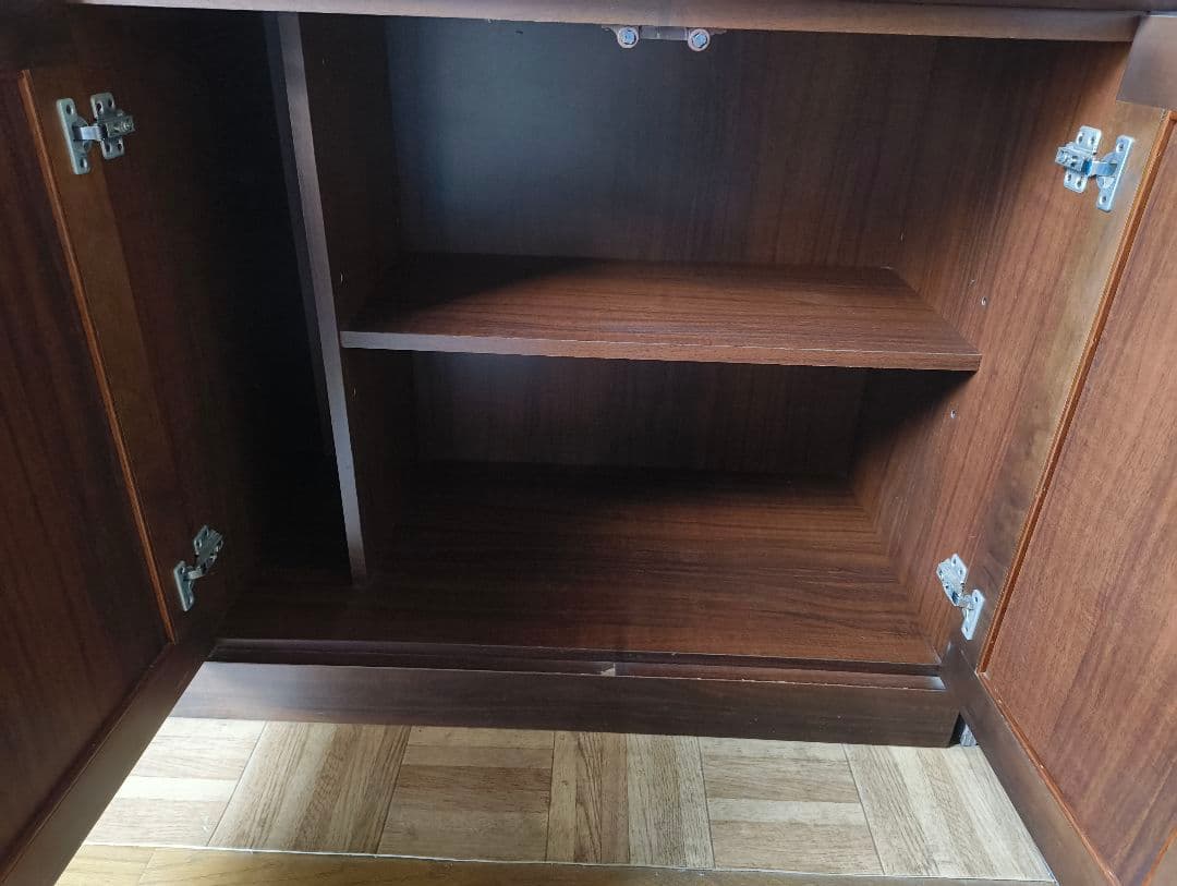 木製食器棚 ダークブラウン ガラス扉付き