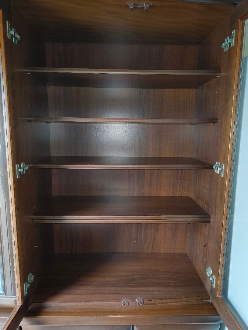 木製食器棚 ダークブラウン ガラス扉付き