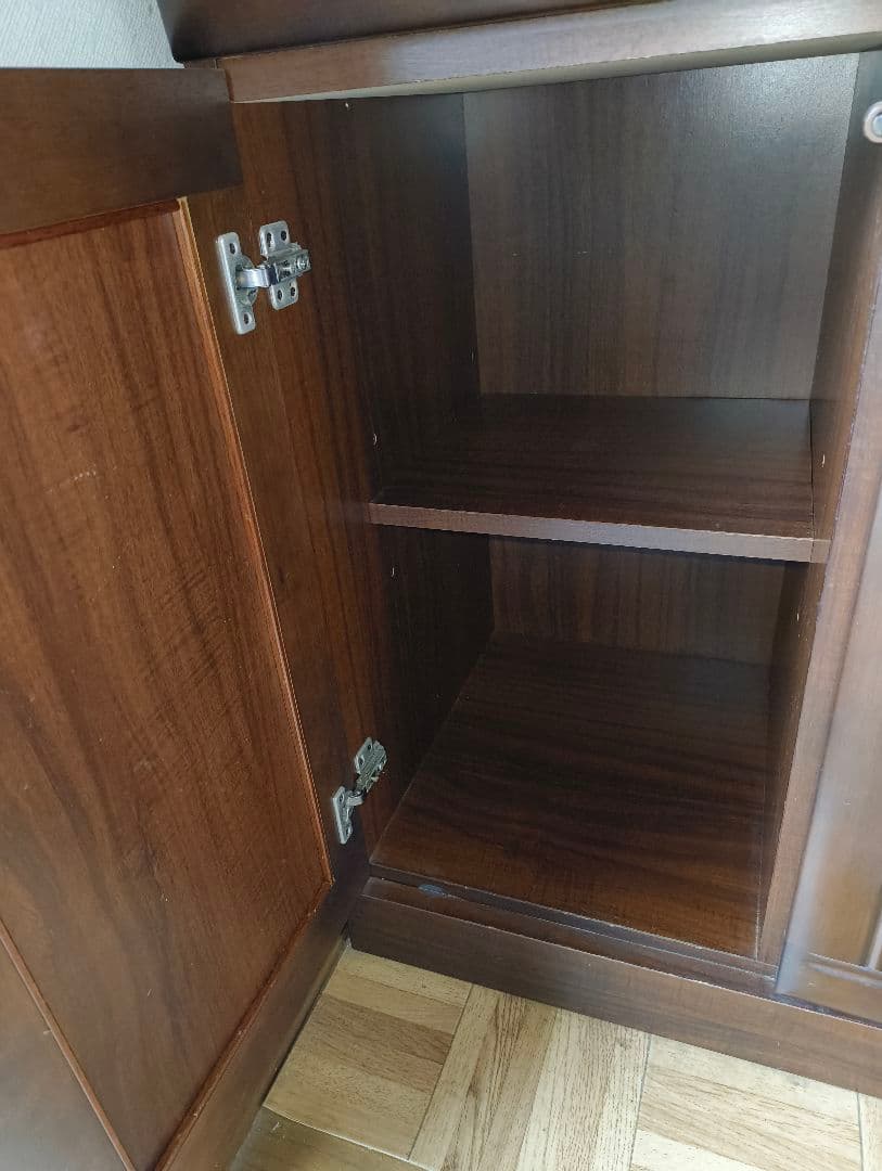 木製食器棚 ダークブラウン ガラス扉付き