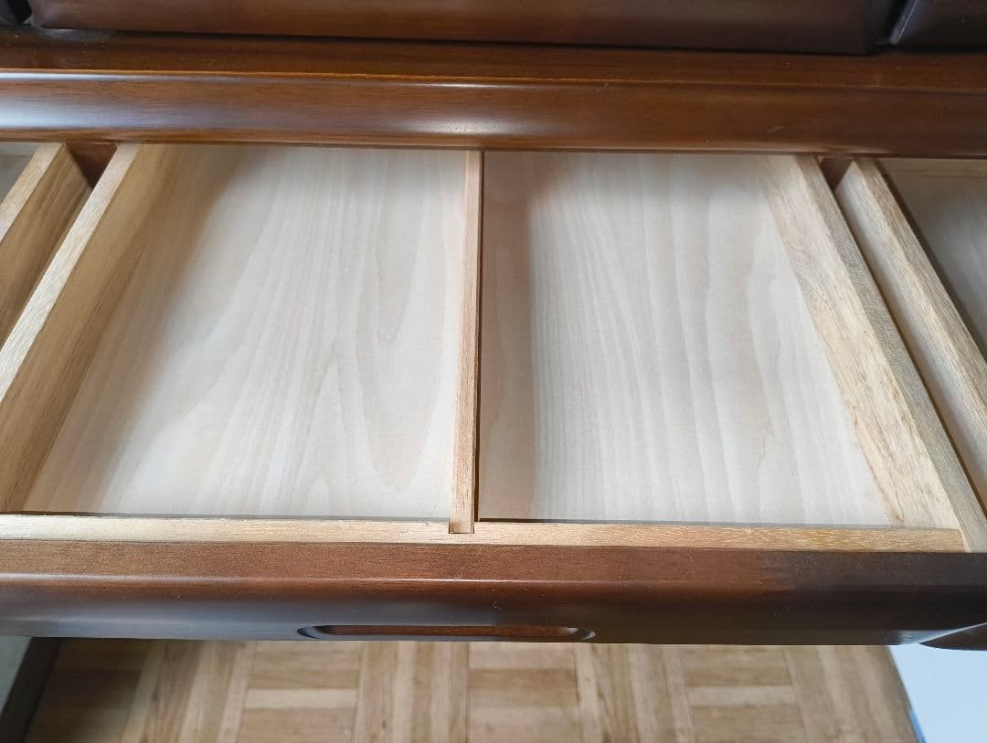 木製食器棚 ダークブラウン ガラス扉付き