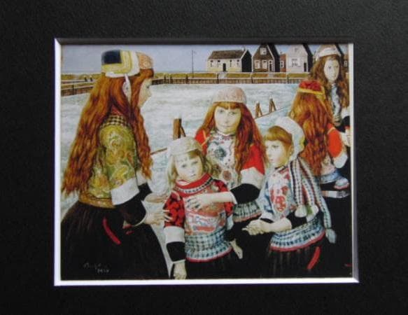 藤田嗣治、【オランダの少女たち】、希少画集画、新品高級額・額装付