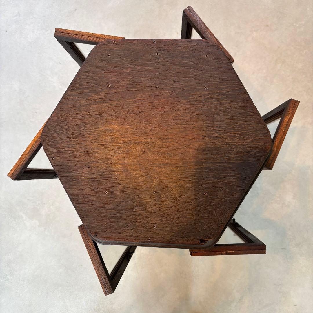 回転式 ヘキサゴン(六角形） ガラスケース 木製 アンティーク 6扉 3棚