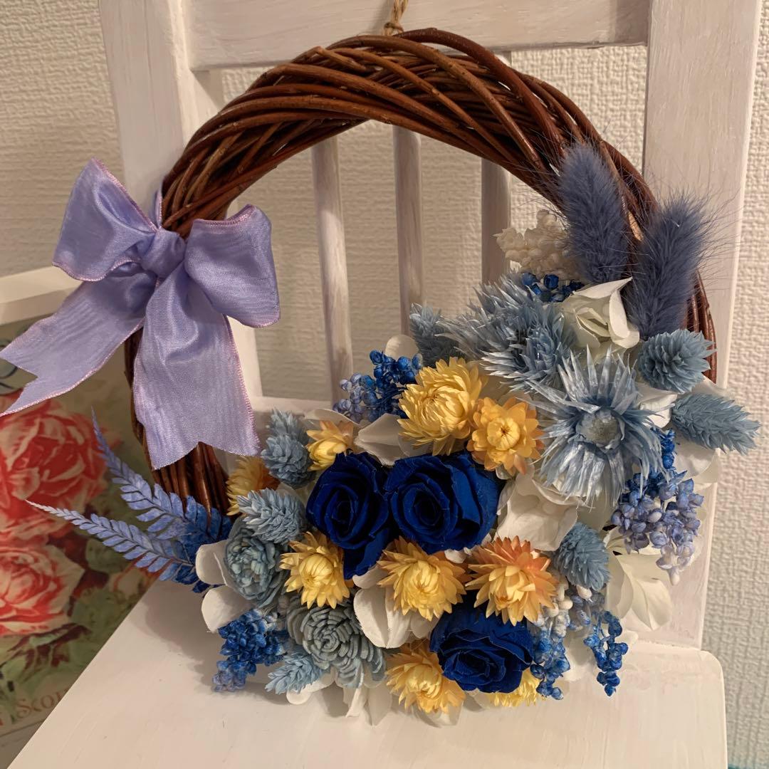 プリザーブドフラワーリース✳︎ブルー＆イエローのデュエット