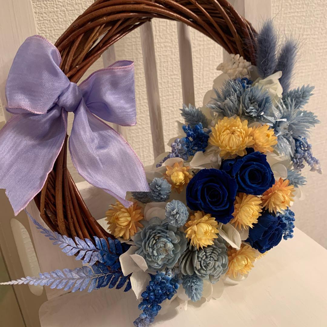 プリザーブドフラワーリース✳︎ブルー＆イエローのデュエット