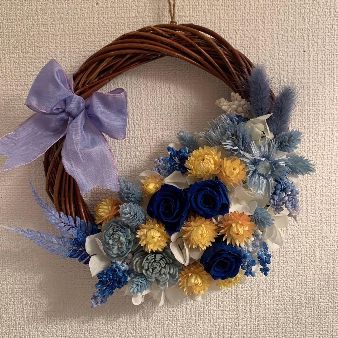 プリザーブドフラワーリース✳︎ブルー＆イエローのデュエット