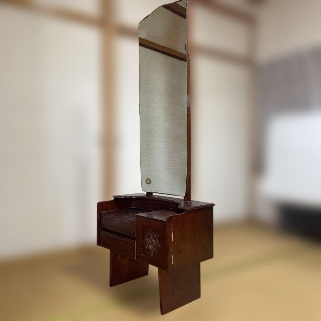 一面鏡　ダークブラウン ドレッサー・鏡台 大きな鏡付き　昭和レトロ