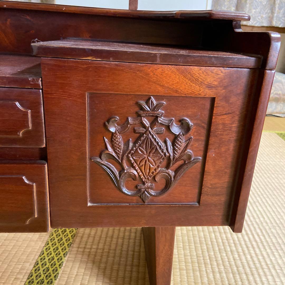 一面鏡　ダークブラウン ドレッサー・鏡台 大きな鏡付き　昭和レトロ