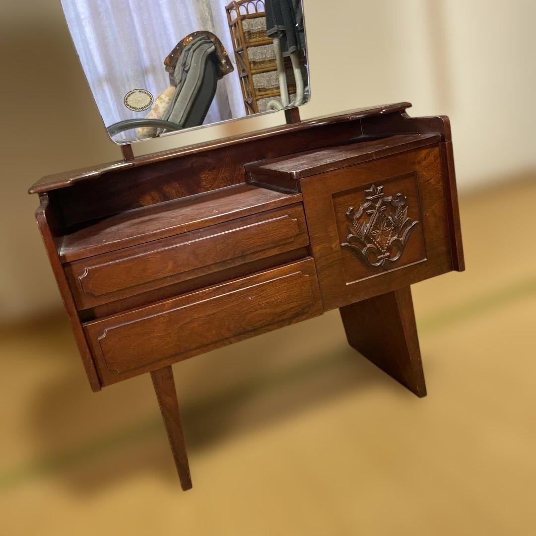 一面鏡　ダークブラウン ドレッサー・鏡台 大きな鏡付き　昭和レトロ