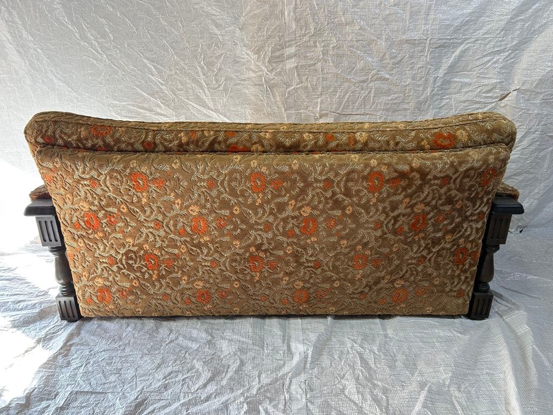 アサヒ木工　アンティーク金華山3Pソファ　昭和レトロ