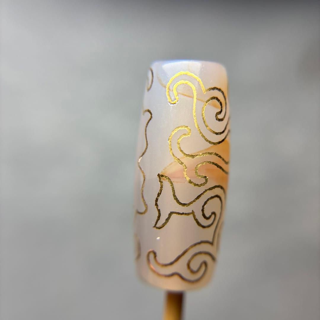 あずきちゃん玉髄　金線如意蓮花天珠　朱砂入り　11-88