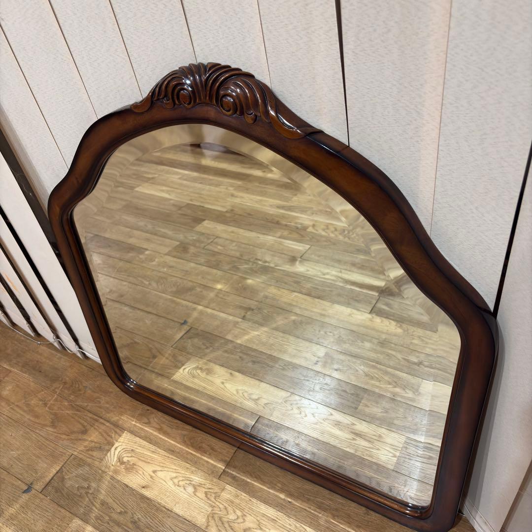 ビッグミラー ウォールミラー マホガニー材 壁掛 輸入 エレガント 高級 木製