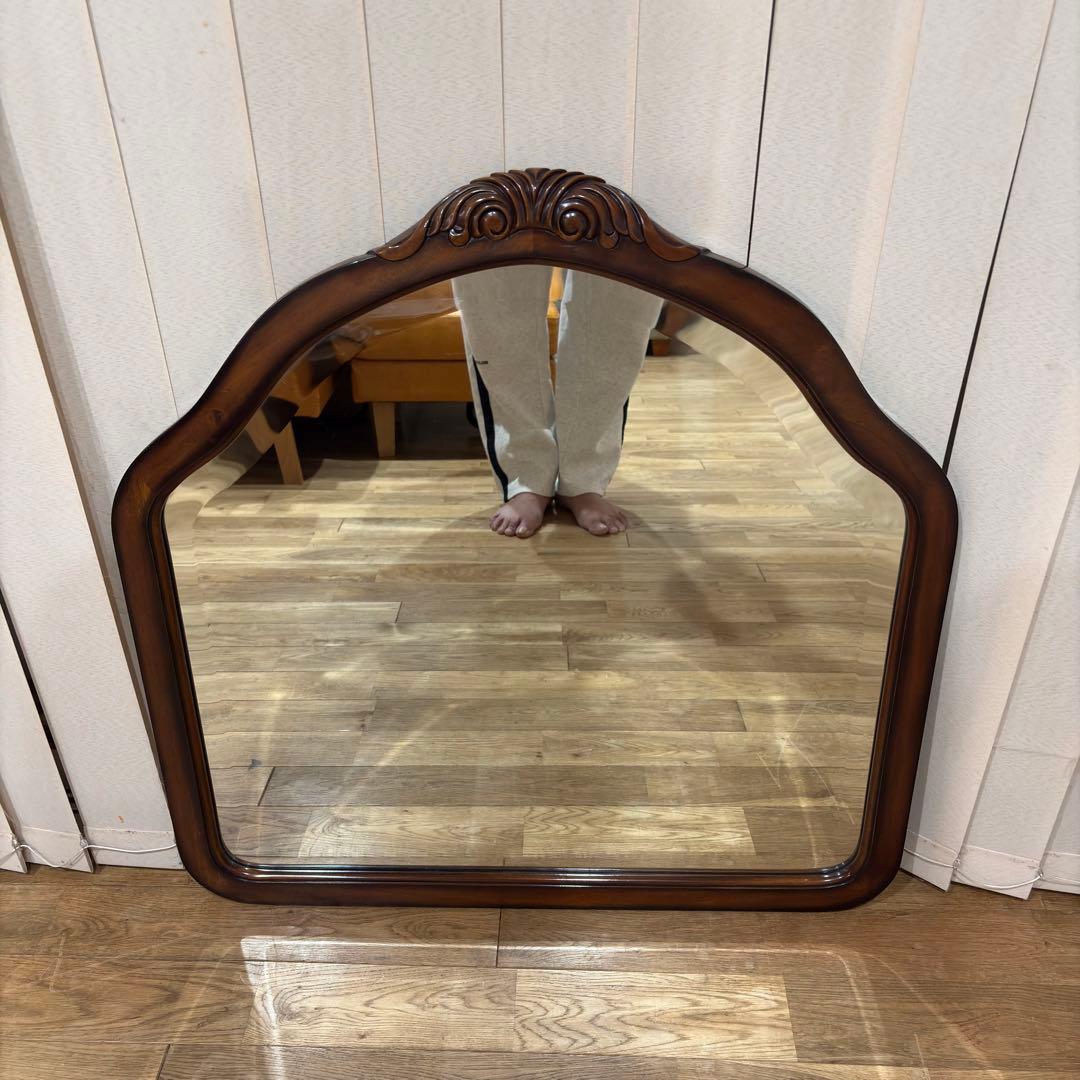 ビッグミラー ウォールミラー マホガニー材 壁掛 輸入 エレガント 高級 木製
