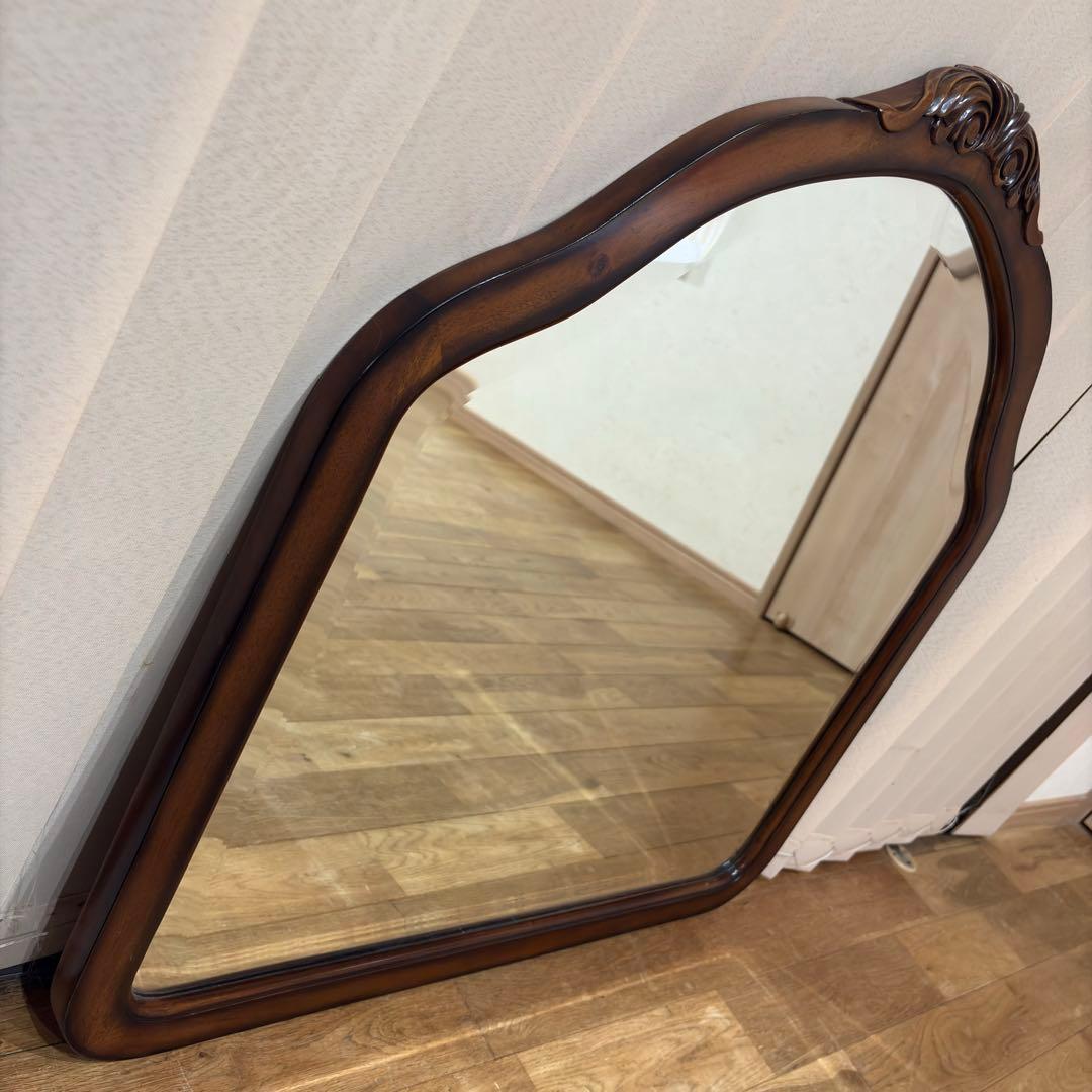 ビッグミラー ウォールミラー マホガニー材 壁掛 輸入 エレガント 高級 木製