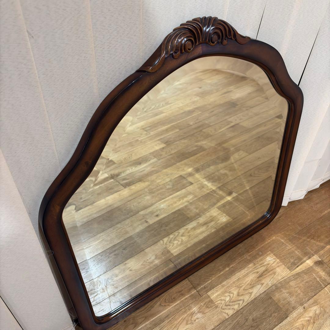 ビッグミラー ウォールミラー マホガニー材 壁掛 輸入 エレガント 高級 木製