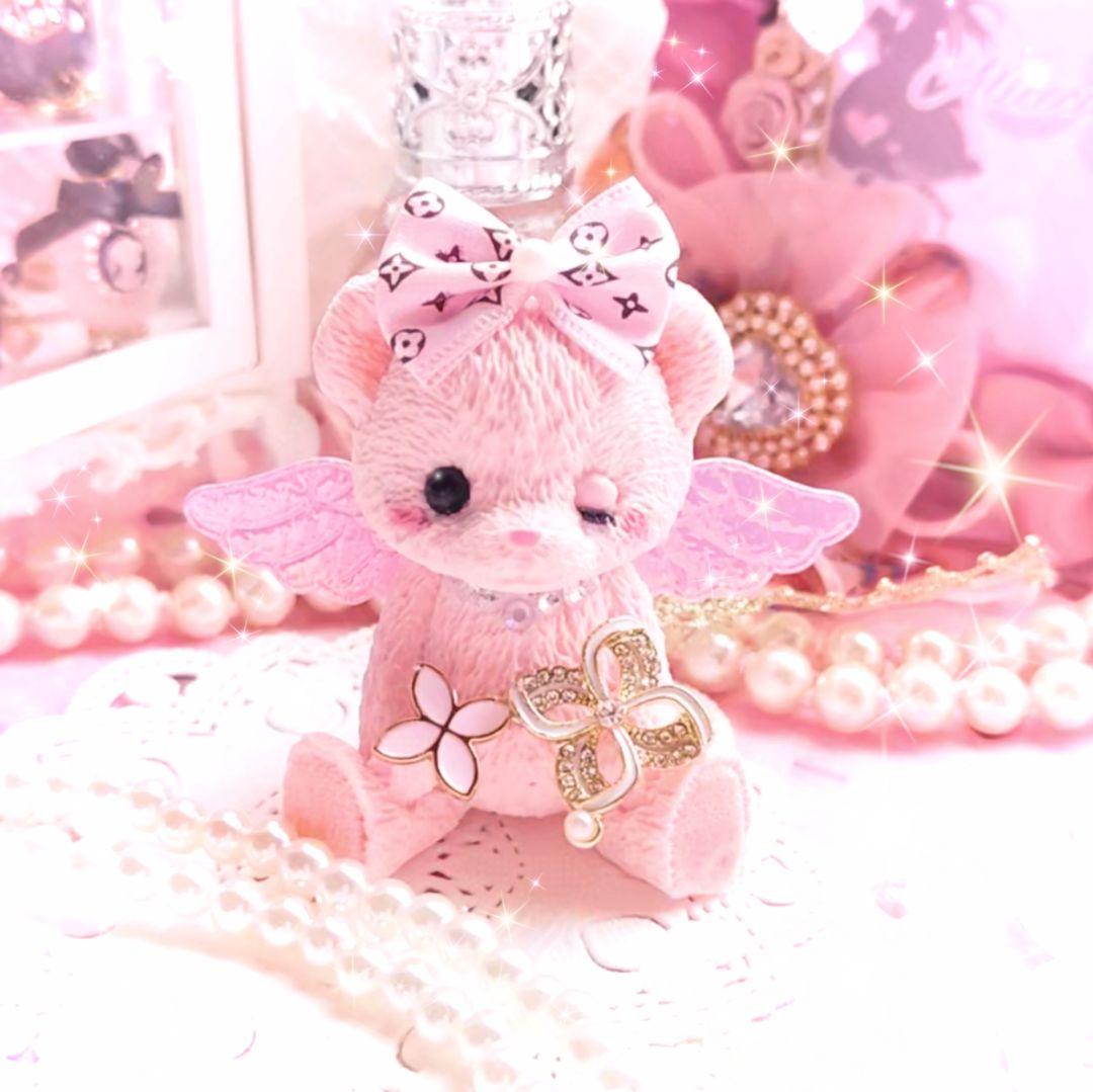 大きなテディベア アロマストーン♡ピンクモノグラム天使