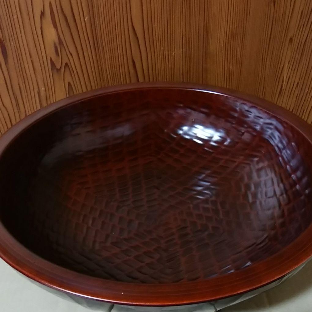 こね鉢尺2　栃こね鉢　くり抜き　ナタ目彫り　溜塗り　会津塗　高級漆器　木製　麺