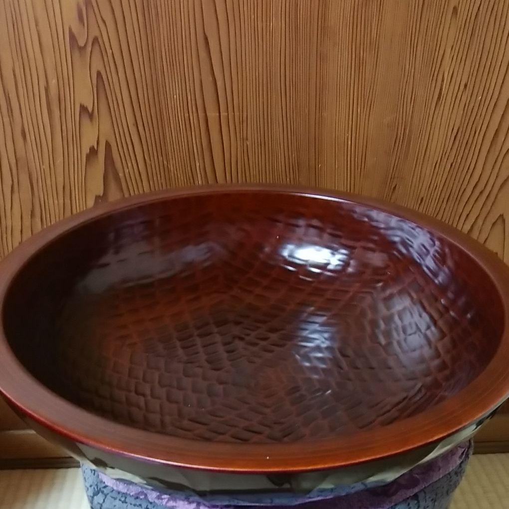 こね鉢尺2　栃こね鉢　くり抜き　ナタ目彫り　溜塗り　会津塗　高級漆器　木製　麺