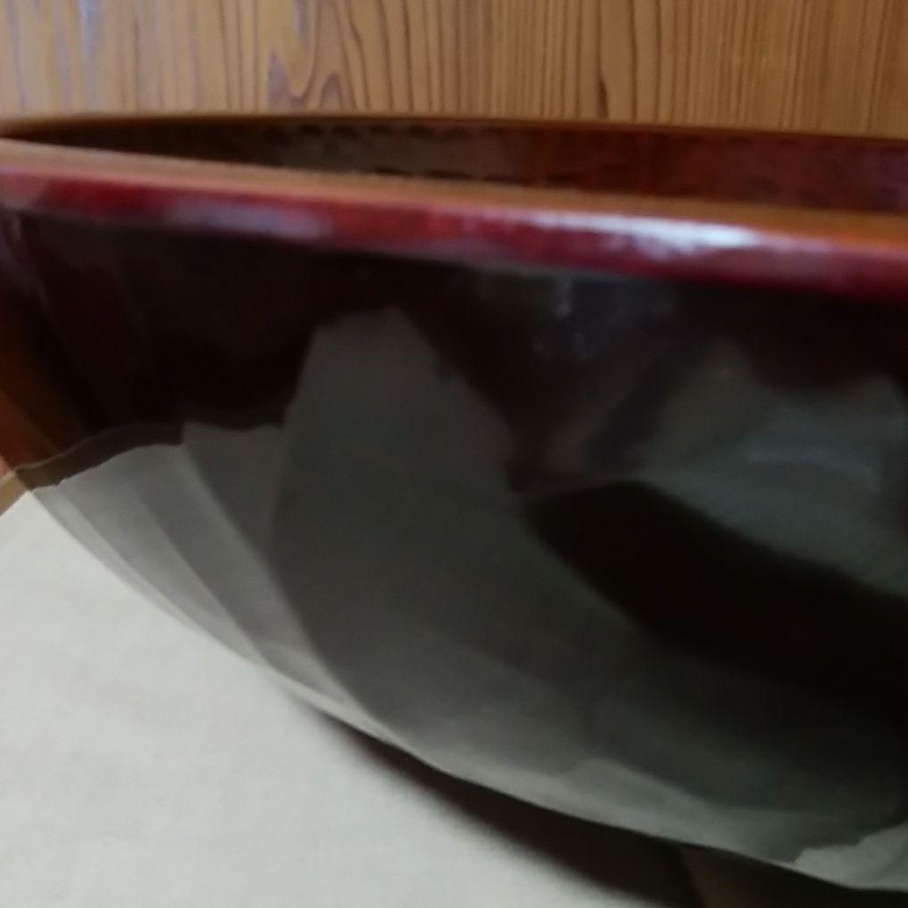 こね鉢尺2　栃こね鉢　くり抜き　ナタ目彫り　溜塗り　会津塗　高級漆器　木製　麺