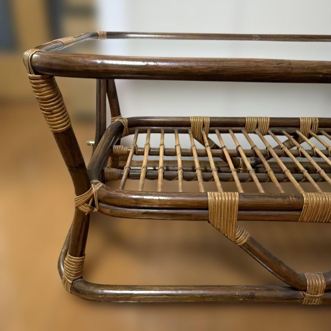 ヴィンテージラタンガラステーブル