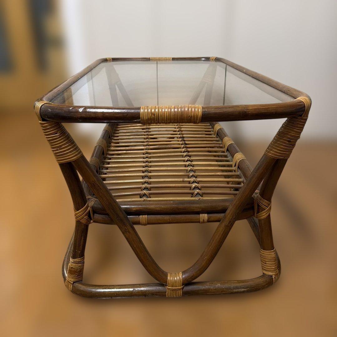 ヴィンテージラタンガラステーブル