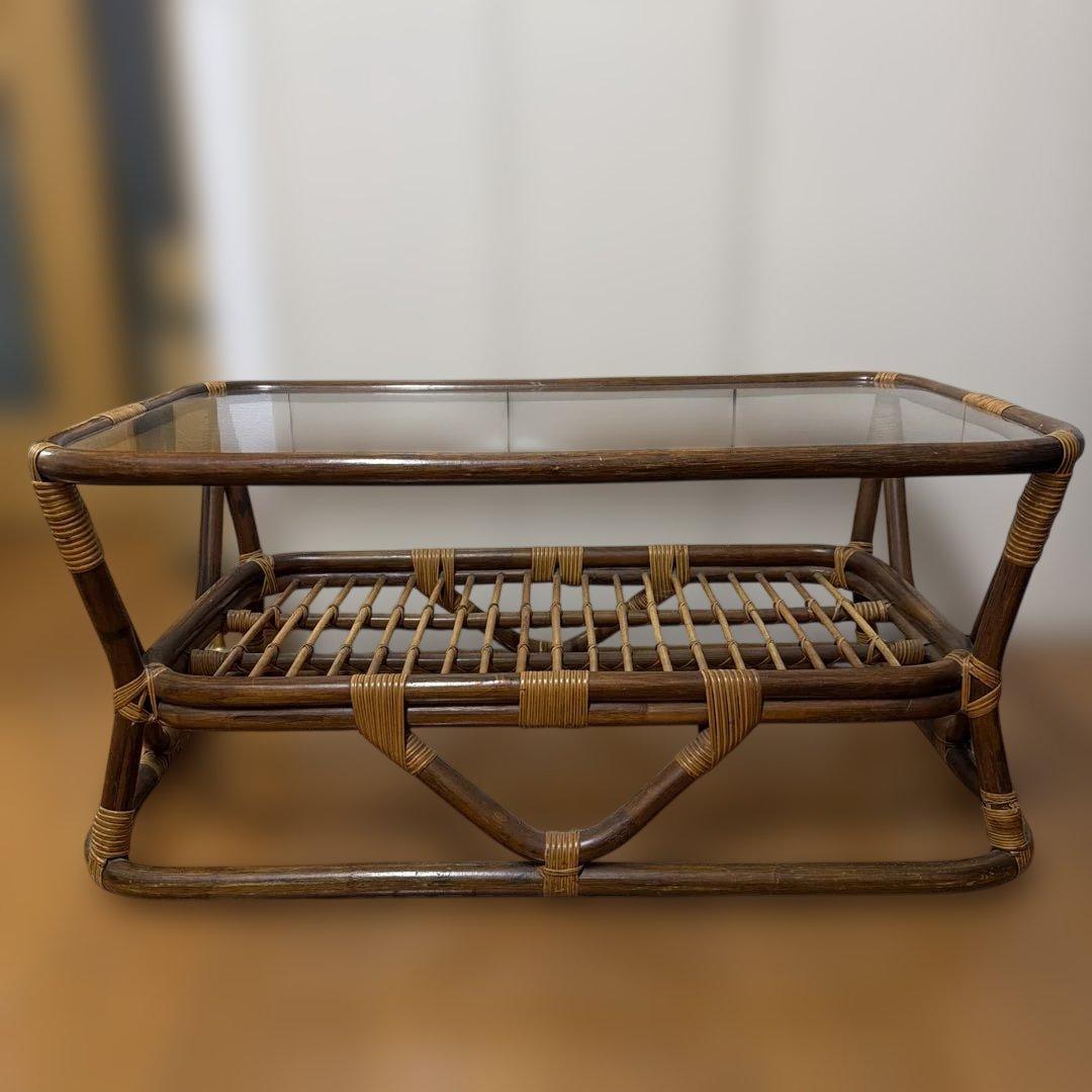 ヴィンテージラタンガラステーブル