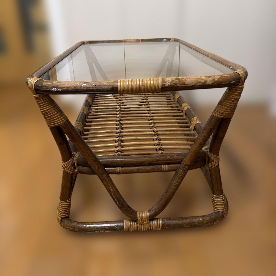 ヴィンテージラタンガラステーブル