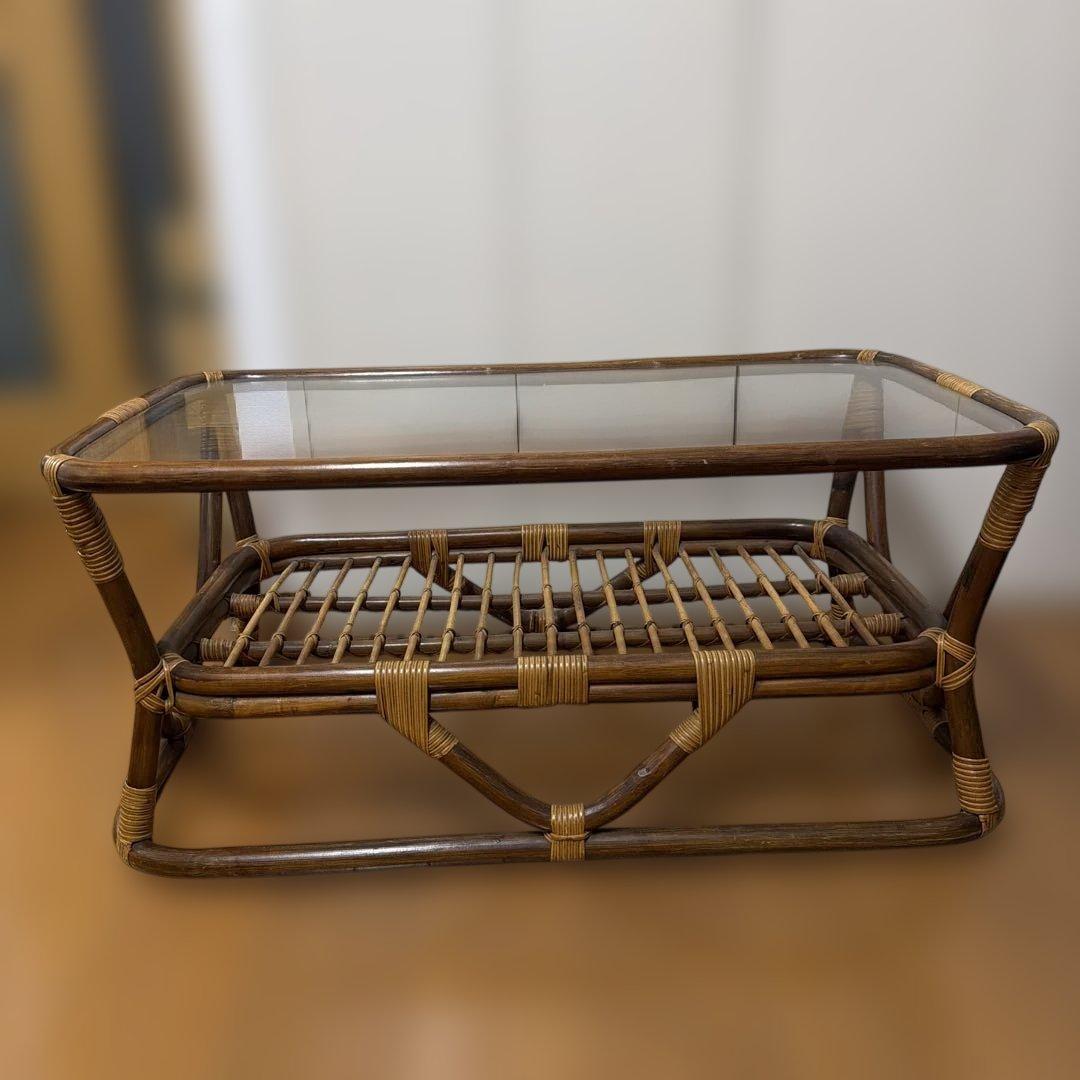 ヴィンテージラタンガラステーブル