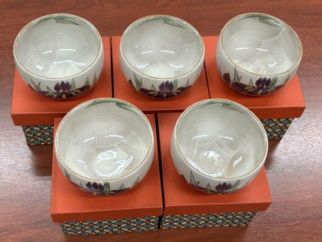 京焼清水焼 とうあん窯 土渕陶あん あやめ 色絵付け椀 料亭 割烹 5客セット