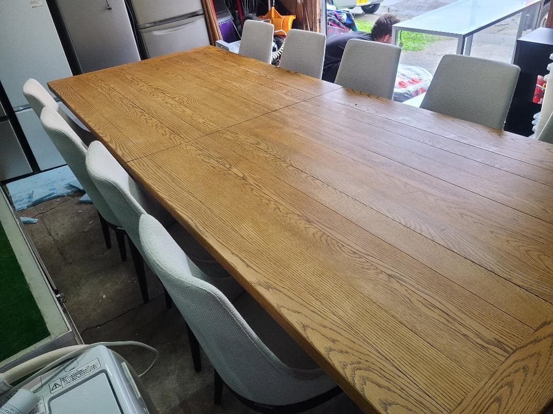 3Mx1.2Mx76cm タモ ダイニングテーブルと椅子9脚