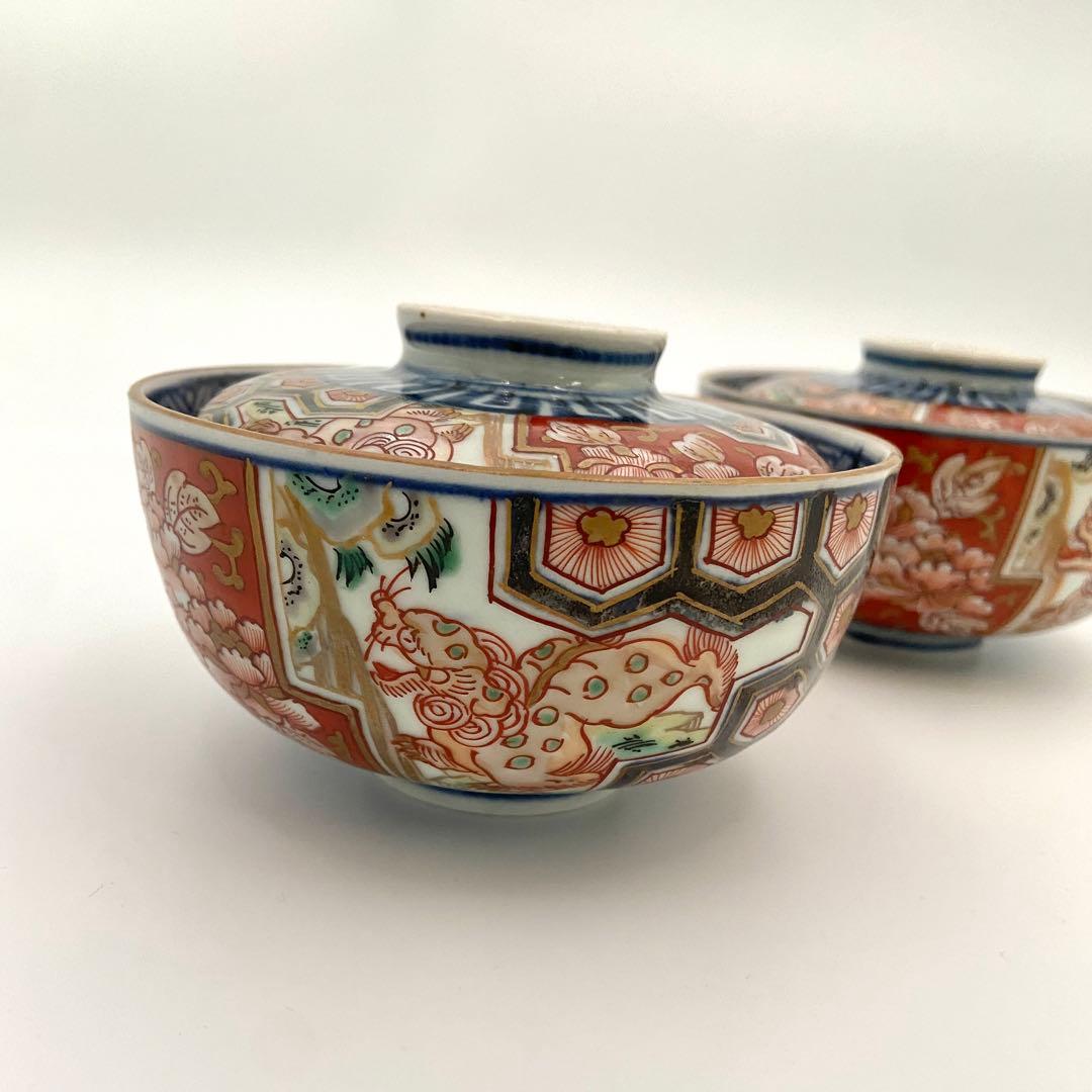 大聖寺伊万里 加賀 蓋付碗 蓋碗 煮物碗 2客 アンティーク 料亭 割烹 懐石