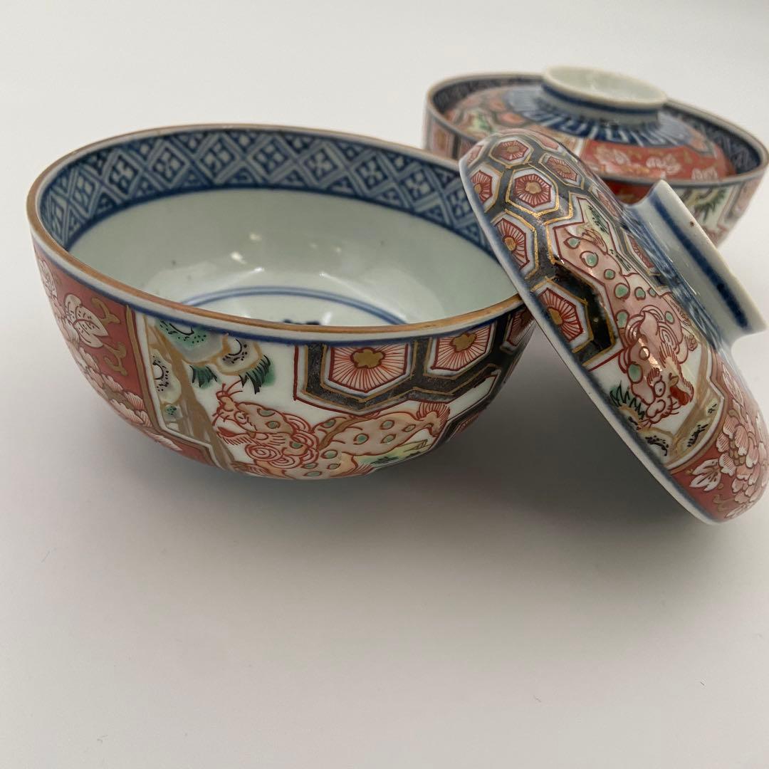 大聖寺伊万里 加賀 蓋付碗 蓋碗 煮物碗 2客 アンティーク 料亭 割烹 懐石