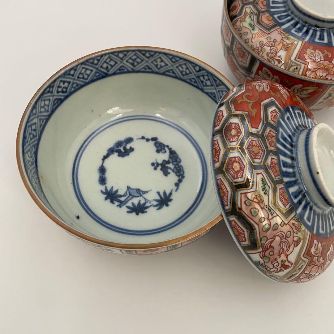 大聖寺伊万里 加賀 蓋付碗 蓋碗 煮物碗 2客 アンティーク 料亭 割烹 懐石