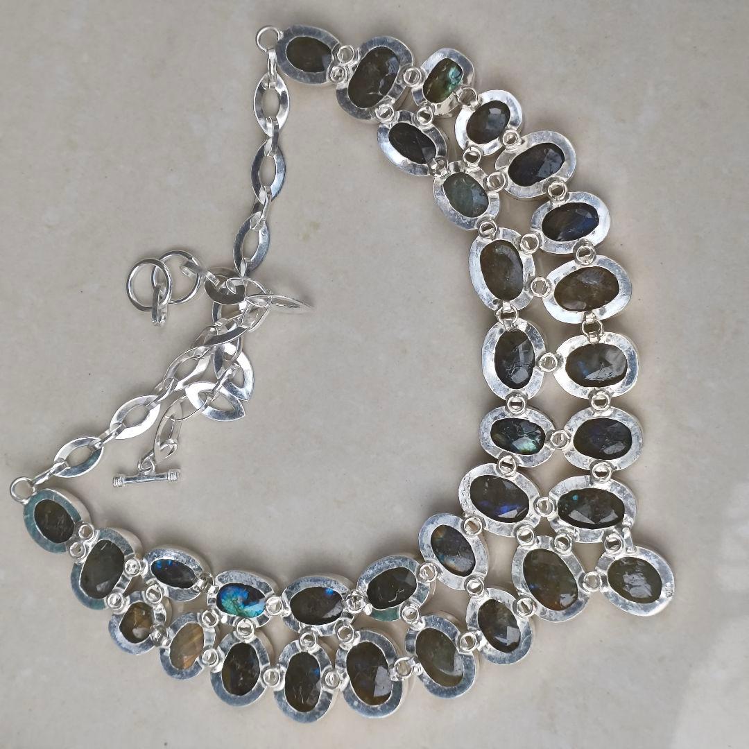 巨大 ラブラドライト 92 天然石 ネックレス シルバー ビジュー