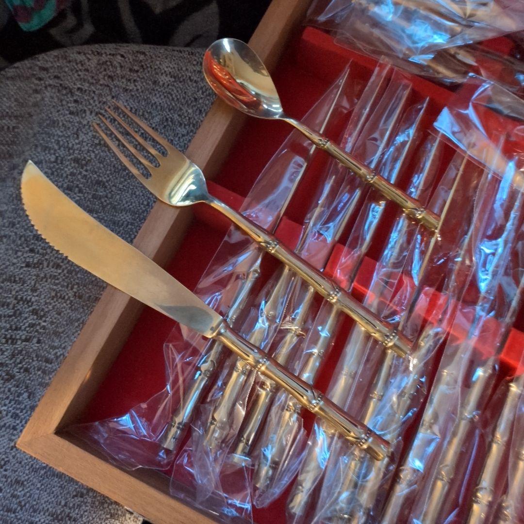 41ピース　ニッケルブロンズ　竹模様　カトラリーセット