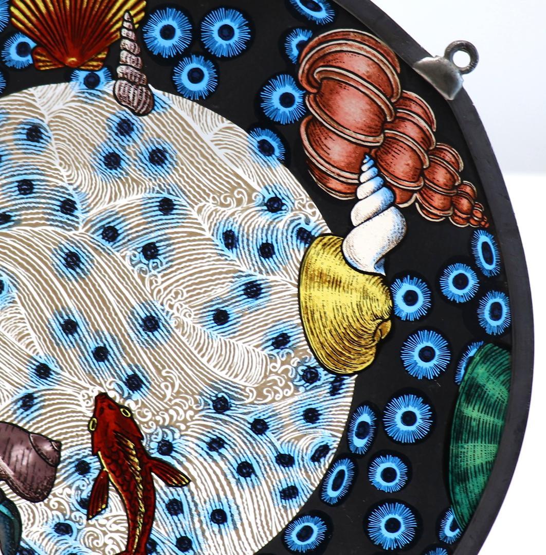 海中の貝殻と魚 ヴィンテージ・ステンドグラス 大型 グラスマスターズ社