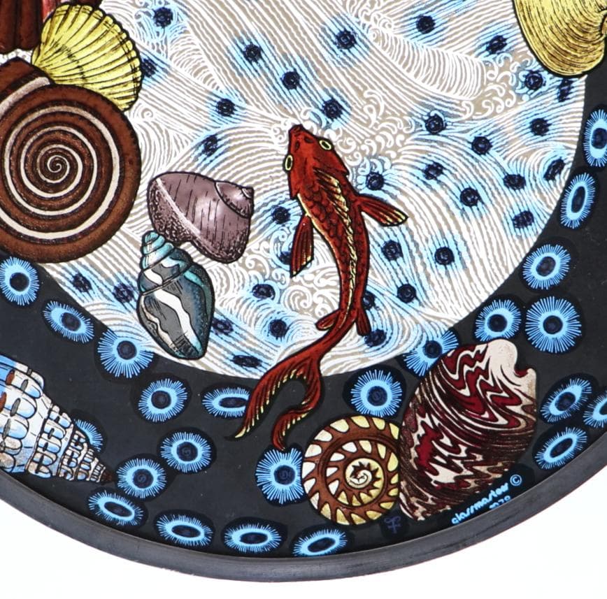 海中の貝殻と魚 ヴィンテージ・ステンドグラス 大型 グラスマスターズ社