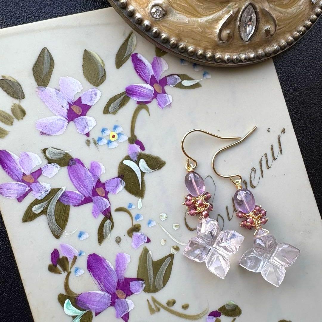 《1点限定》ピンクアメジスト&アメジスト＊ピアスorイヤリング