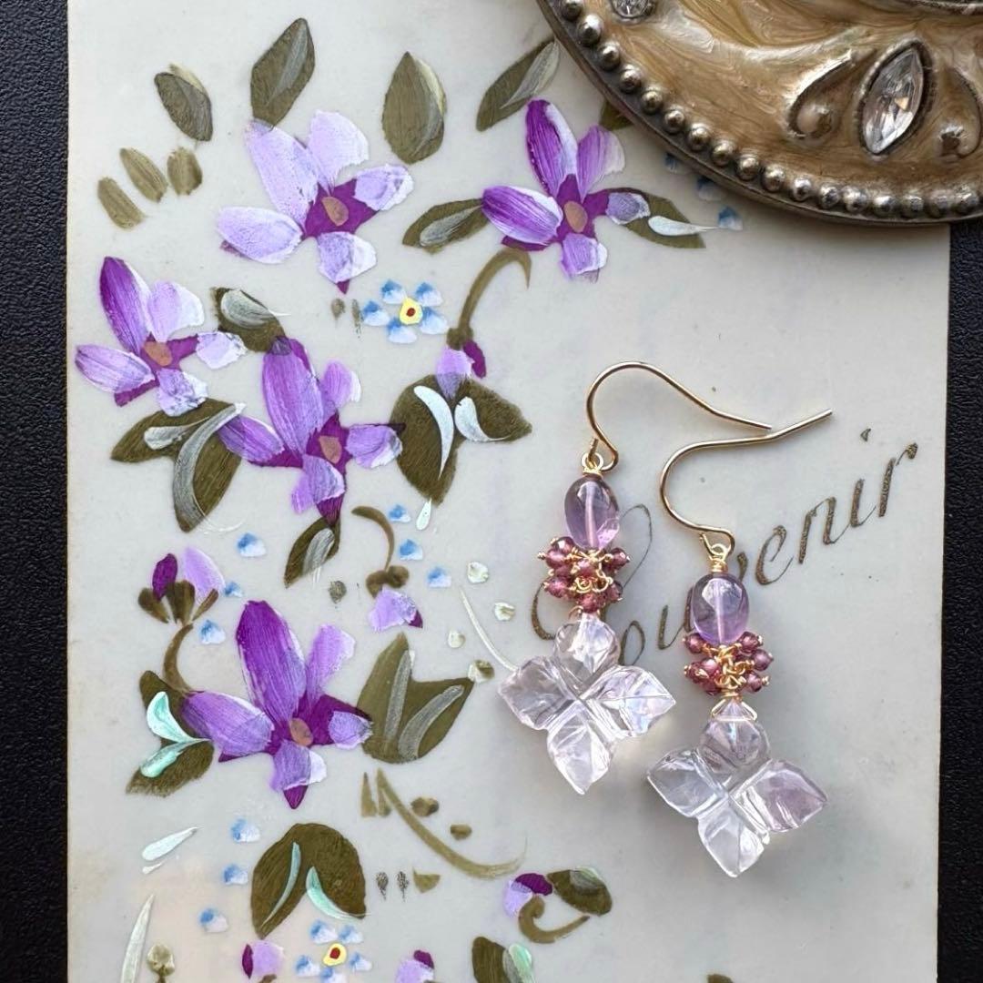 《1点限定》ピンクアメジスト&アメジスト＊ピアスorイヤリング