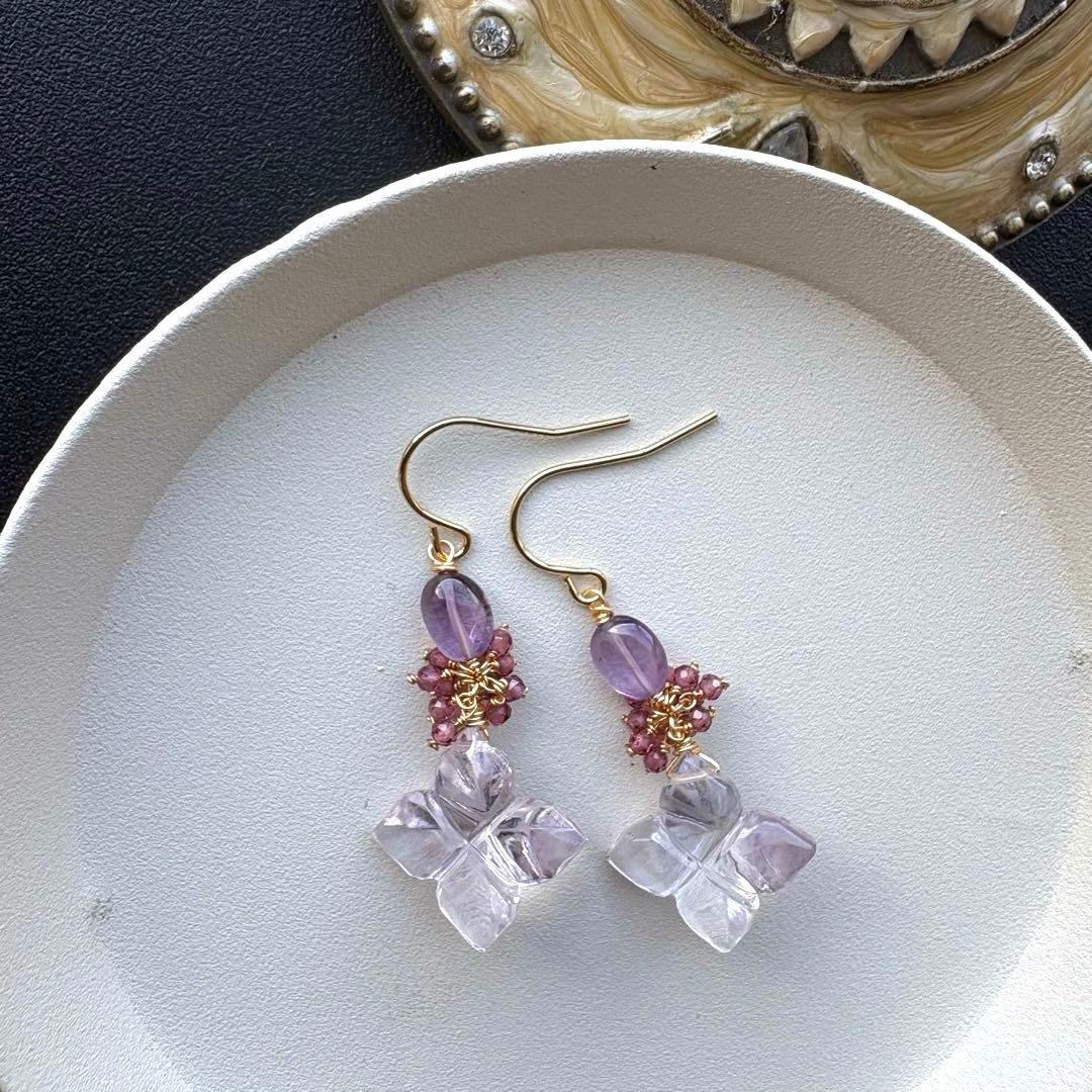 《1点限定》ピンクアメジスト&アメジスト＊ピアスorイヤリング