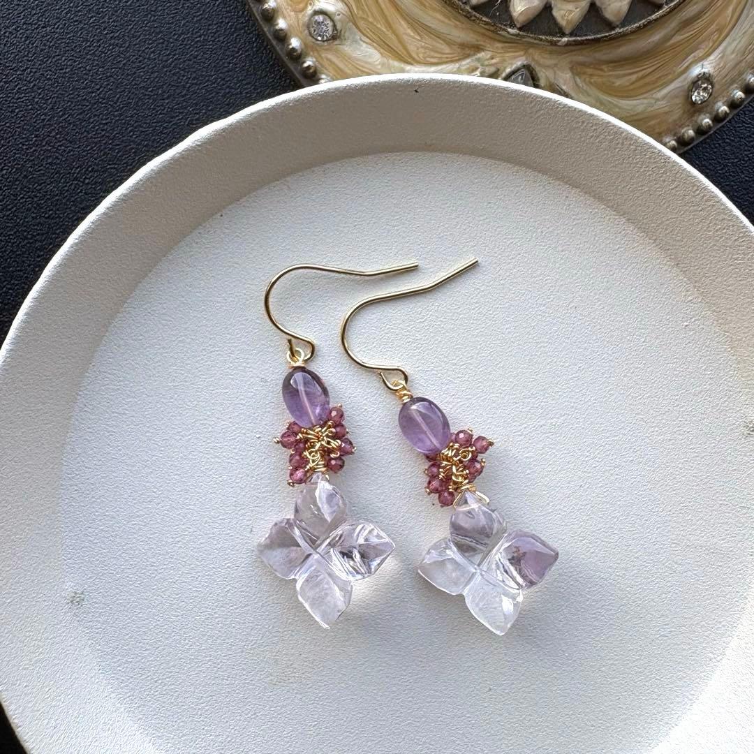 《1点限定》ピンクアメジスト&アメジスト＊ピアスorイヤリング