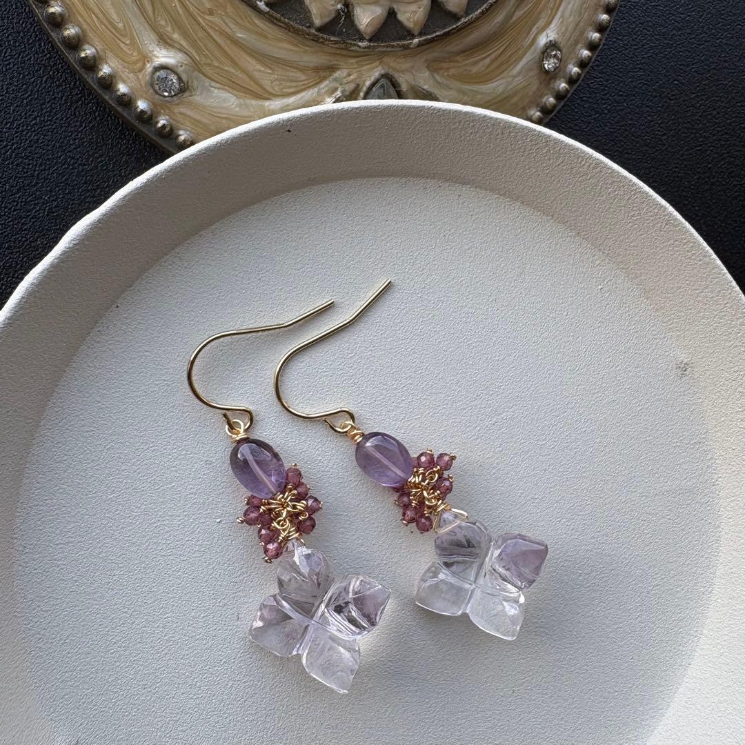 《1点限定》ピンクアメジスト&アメジスト＊ピアスorイヤリング