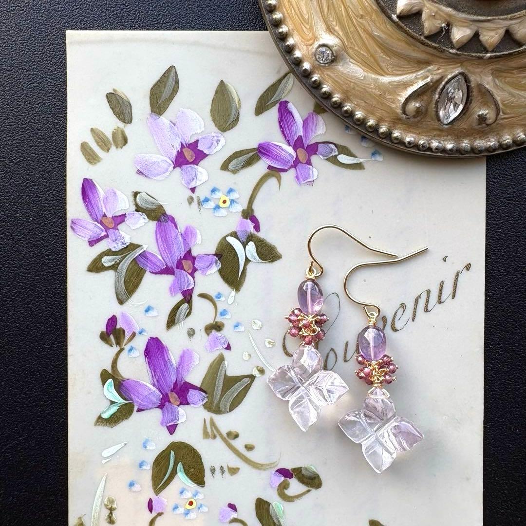 《1点限定》ピンクアメジスト&アメジスト＊ピアスorイヤリング