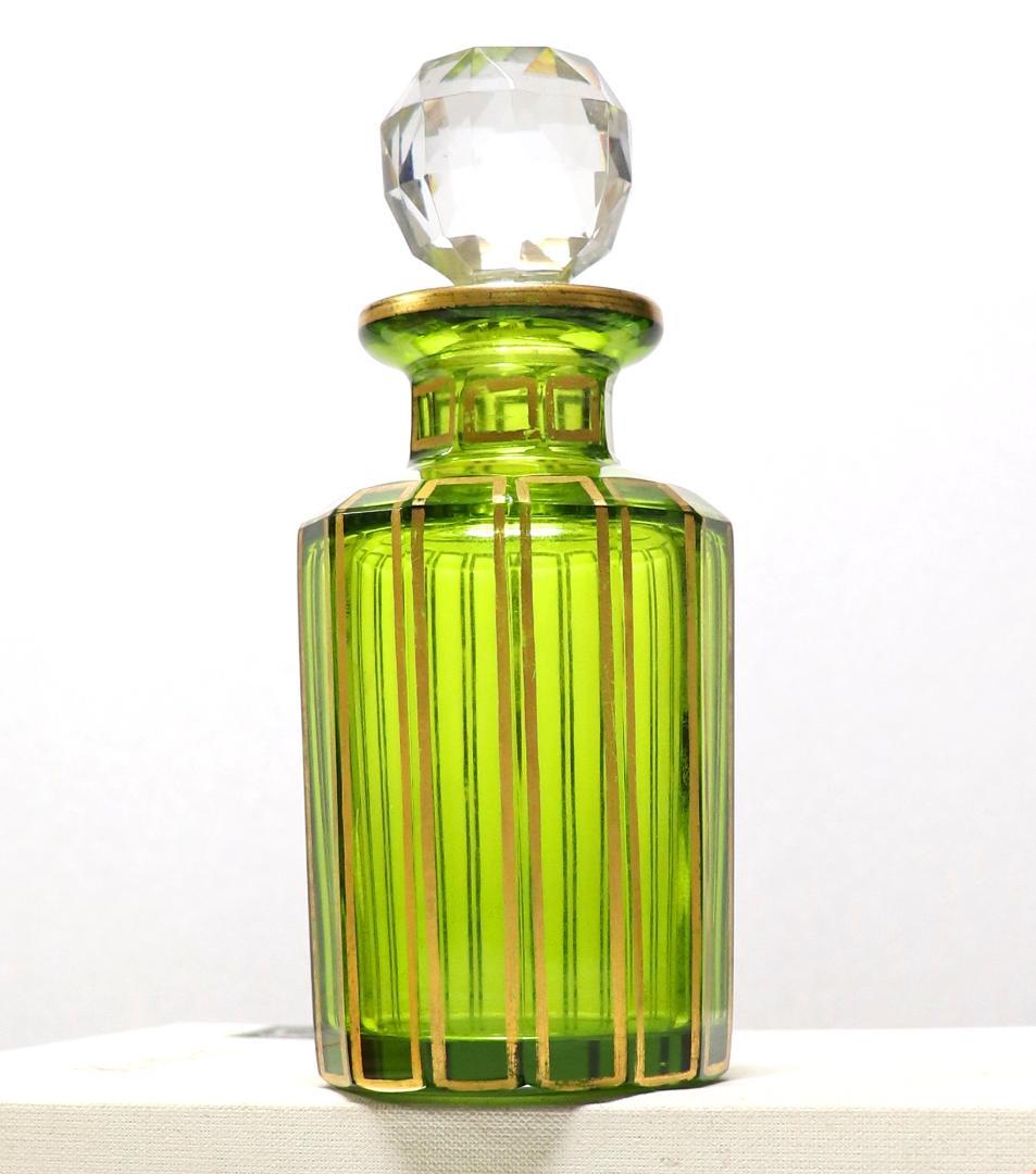 オールド・バカラ 稀少 ルイ16世様式 緑ガラス 金彩装飾多面体 香水瓶 ボトル