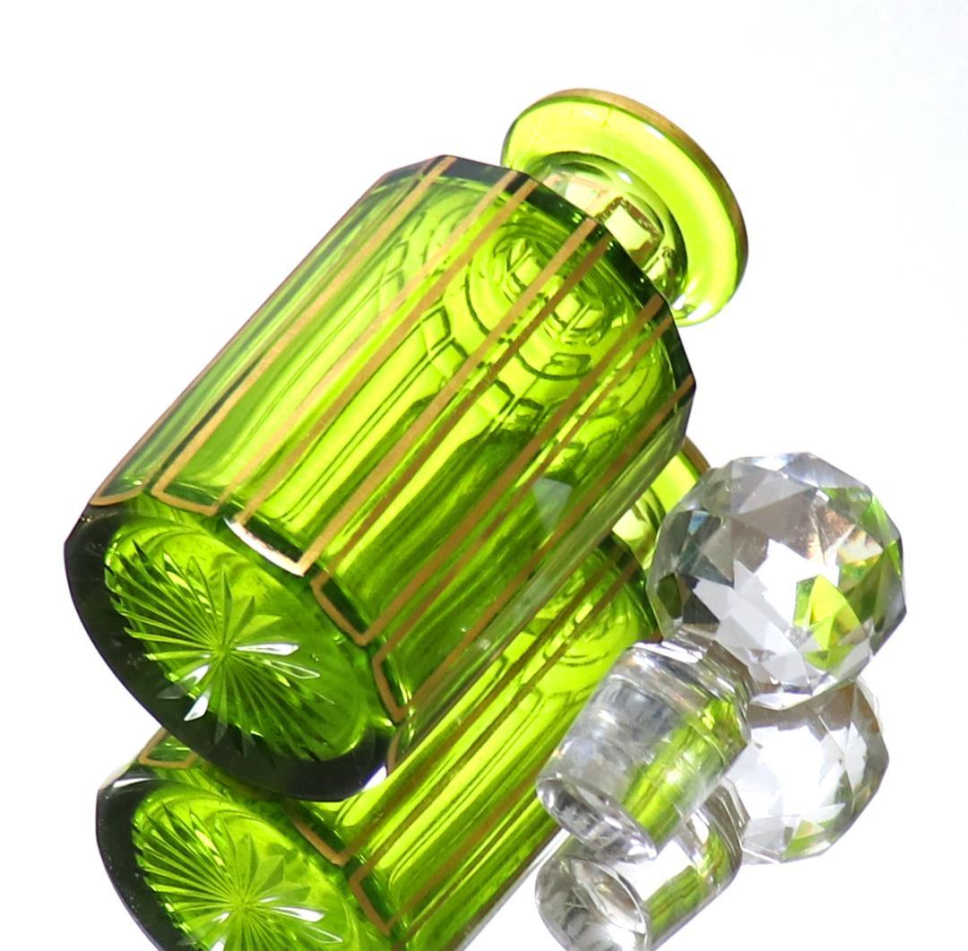オールド・バカラ 稀少 ルイ16世様式 緑ガラス 金彩装飾多面体 香水瓶 ボトル
