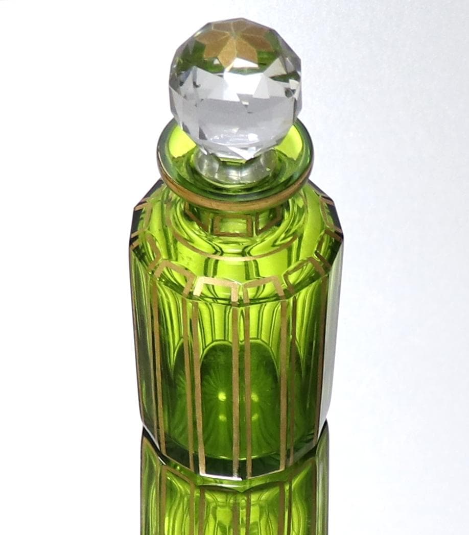 オールド・バカラ 稀少 ルイ16世様式 緑ガラス 金彩装飾多面体 香水瓶 ボトル