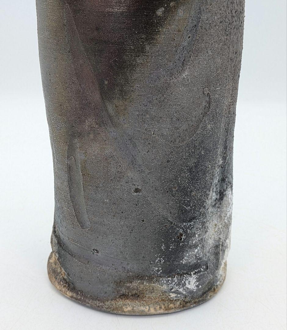 藤本道生 備前焼 窯変耳付花入 共箱共布栞 花器 フラワーベース 花瓶 花生