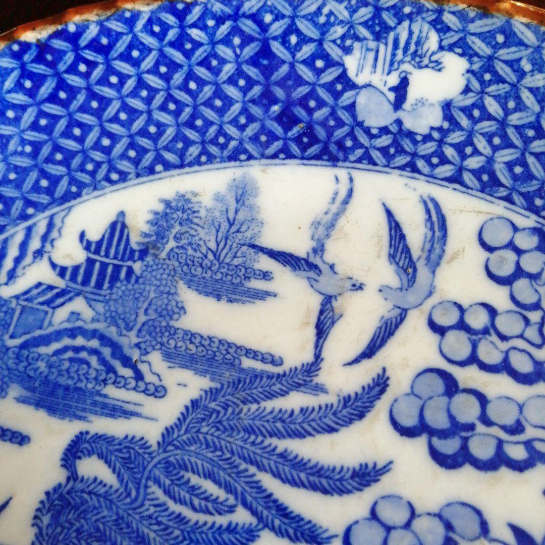 伊万里　染付ウィローパターン大皿　30.8cm　明治～大正期